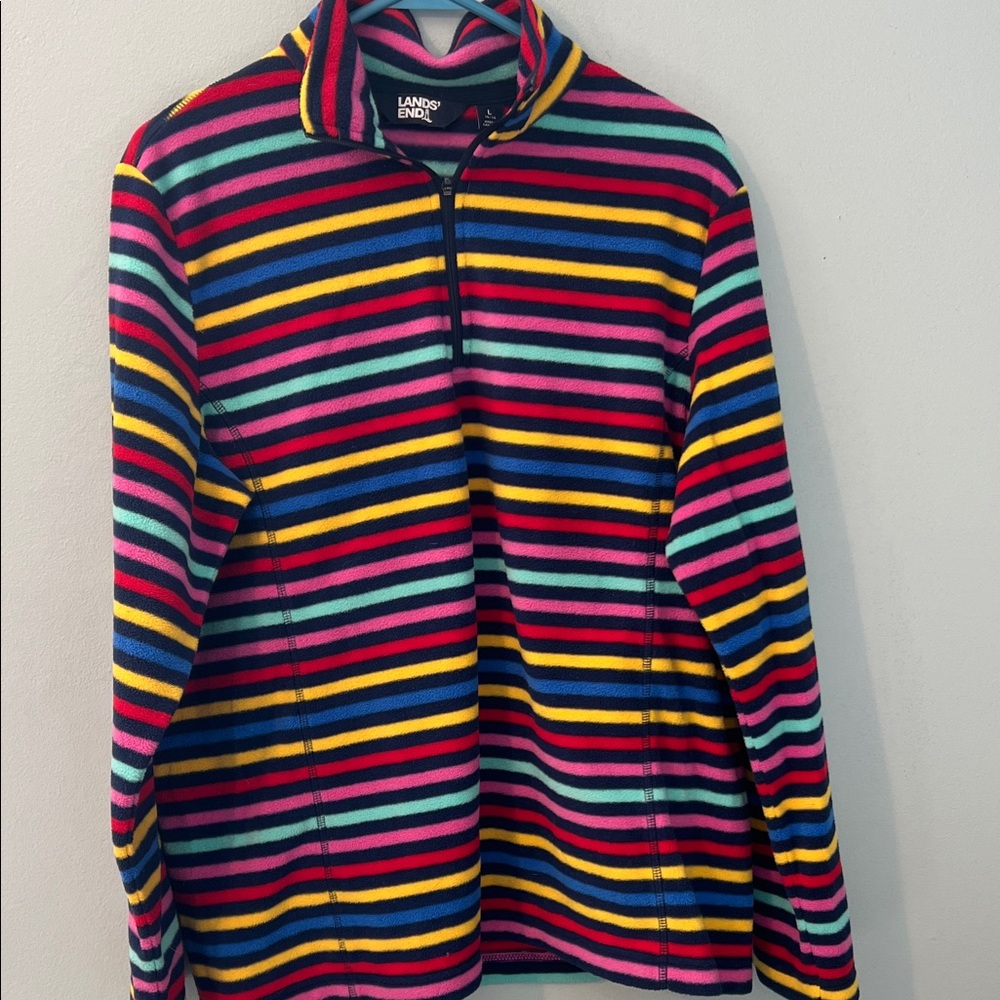 Lands' End Vibrant Striped Fleece Quarters Zip Pullover